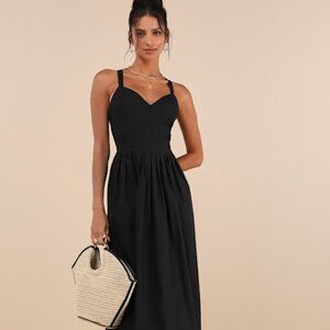 Lulus Strolling Sicily Black Pleated Backless Midi Dress With Pockets - Size S
